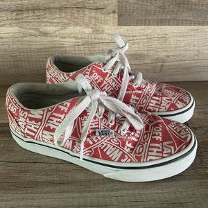 VANS - Red & White Off The Wall Logo All-Over Print Era Canvas Shoes Youth Sz 2